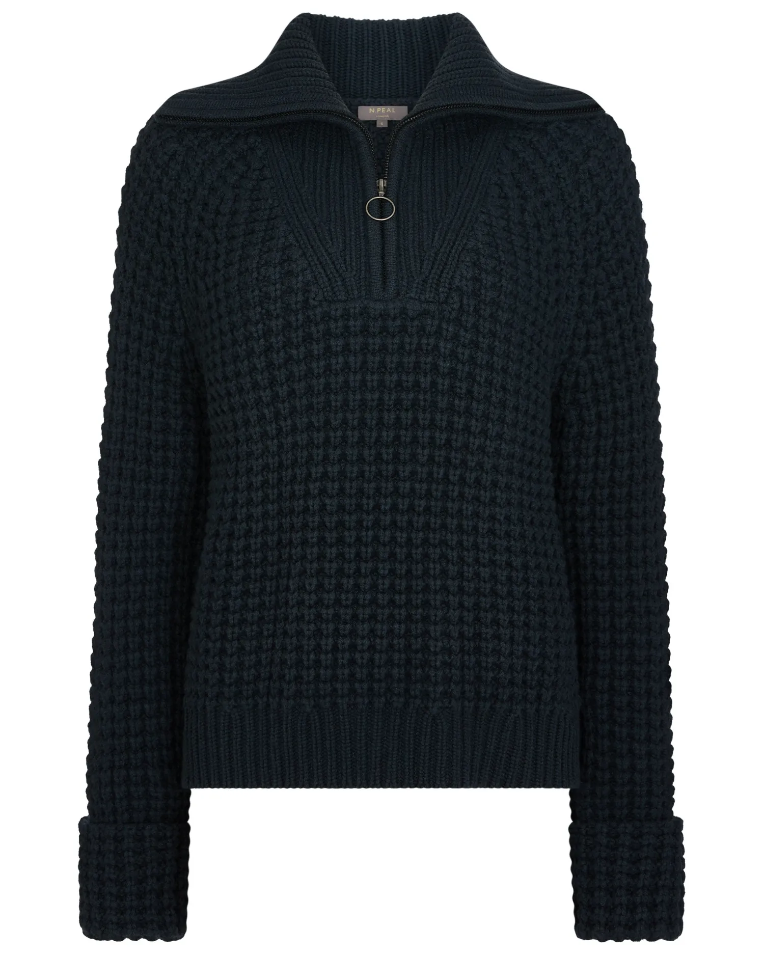 Women N.Peal Blue | Ribbed Cashmere*Women's Super Chunky Rib Half Zip Cashmere Sweater