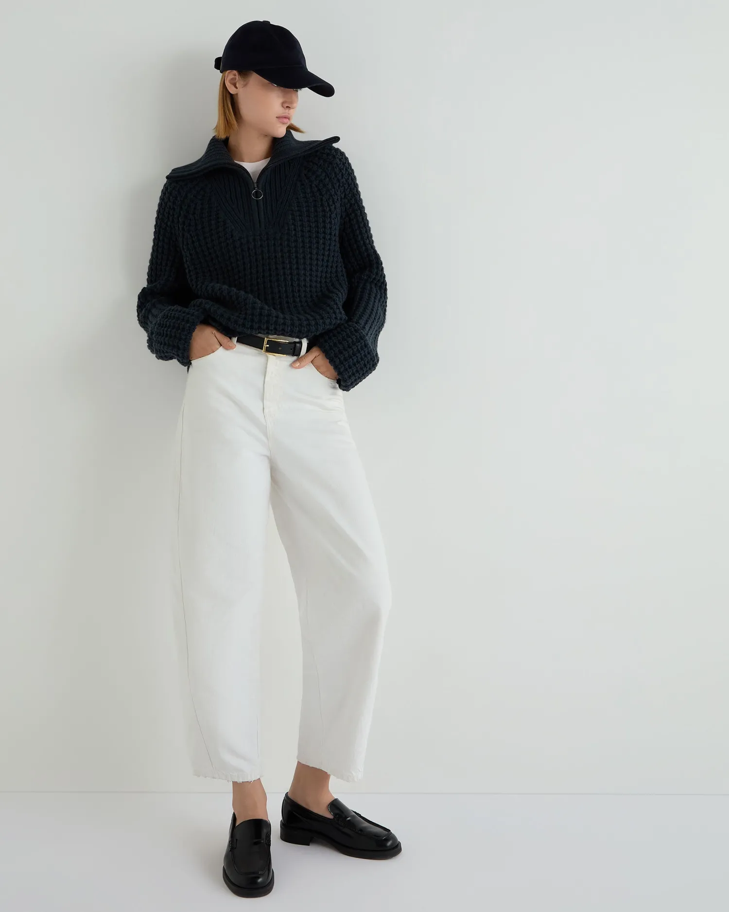 Women N.Peal Blue | Ribbed Cashmere*Women's Super Chunky Rib Half Zip Cashmere Sweater