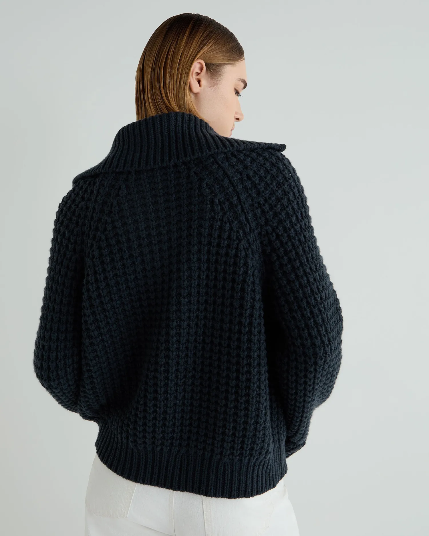 Women N.Peal Blue | Ribbed Cashmere*Women's Super Chunky Rib Half Zip Cashmere Sweater