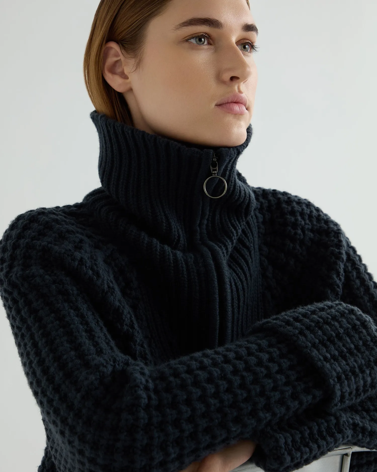 Women N.Peal Blue | Ribbed Cashmere*Women's Super Chunky Rib Half Zip Cashmere Sweater