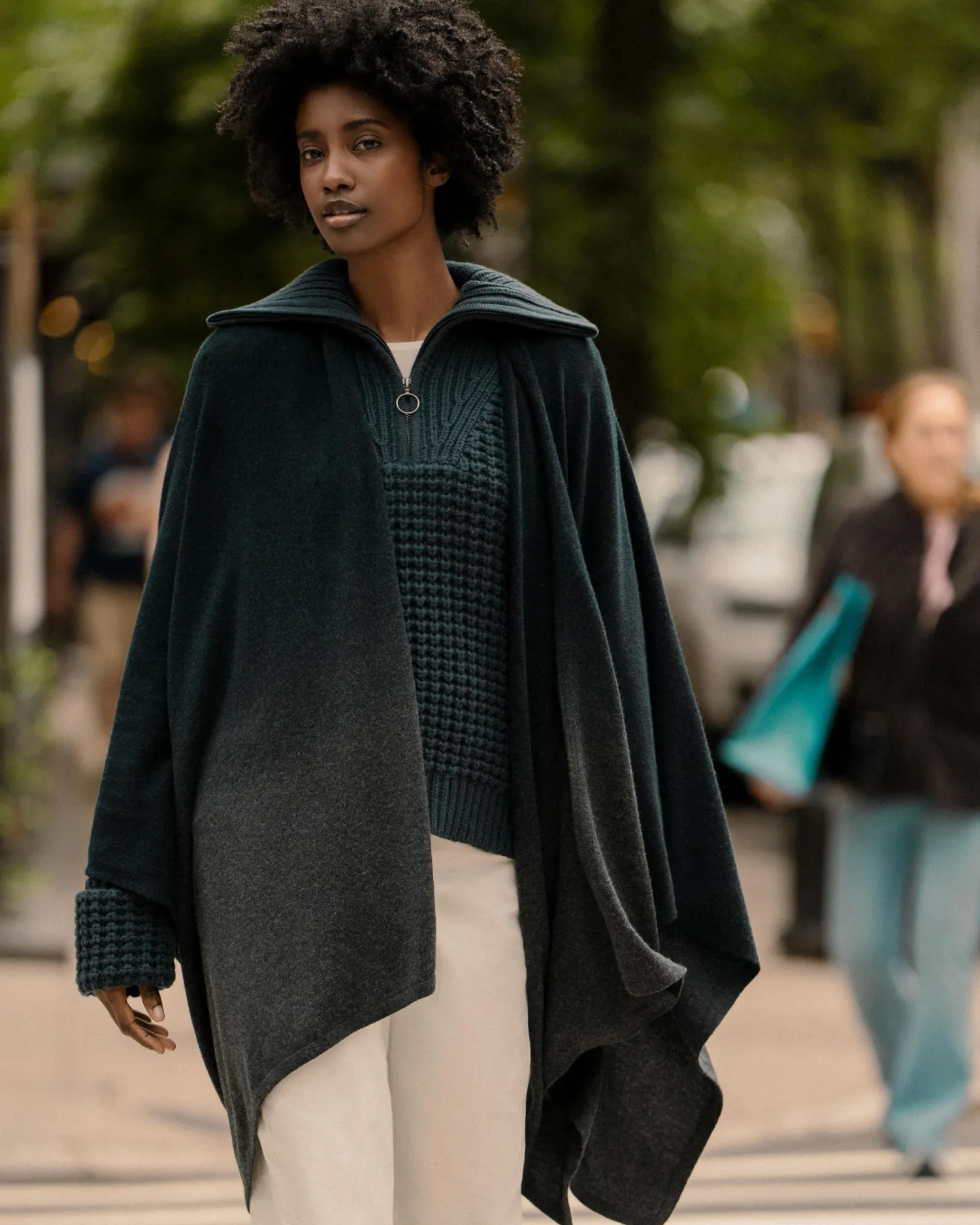 Women N.Peal Blue | Ribbed Cashmere*Women's Super Chunky Rib Half Zip Cashmere Sweater