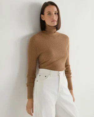Women N.Peal Brown | Ribbed Cashmere*Women's Superfine Cashmere Ribbed Turtle Neck Sweater