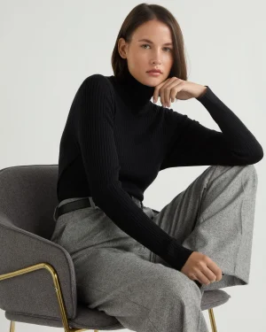 Women N.Peal Black | Ribbed Cashmere*Women's Superfine Cashmere Ribbed Turtle Neck Sweater