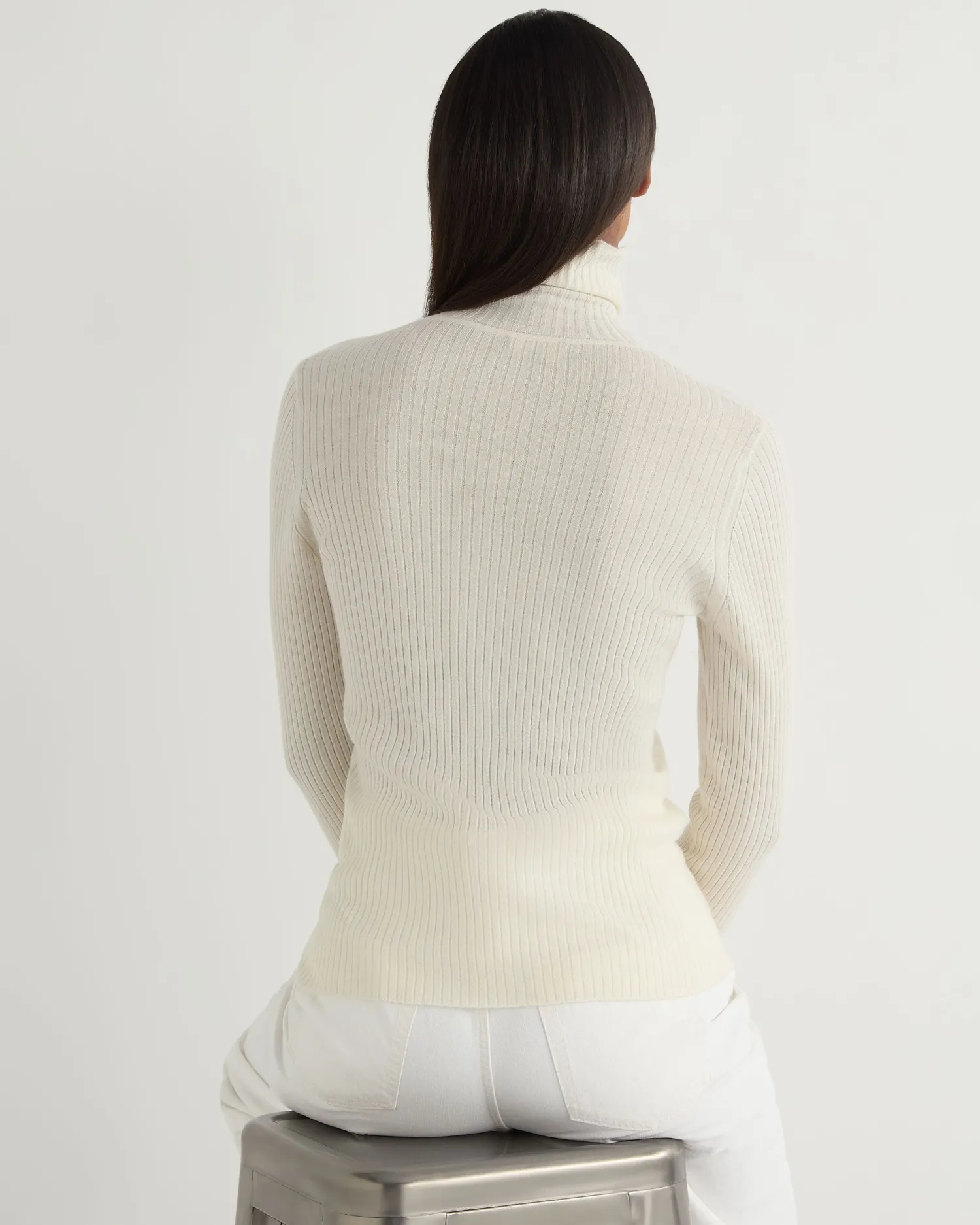 Women N.Peal White | Natural*Women's Superfine Cashmere Ribbed Turtle Neck Sweater