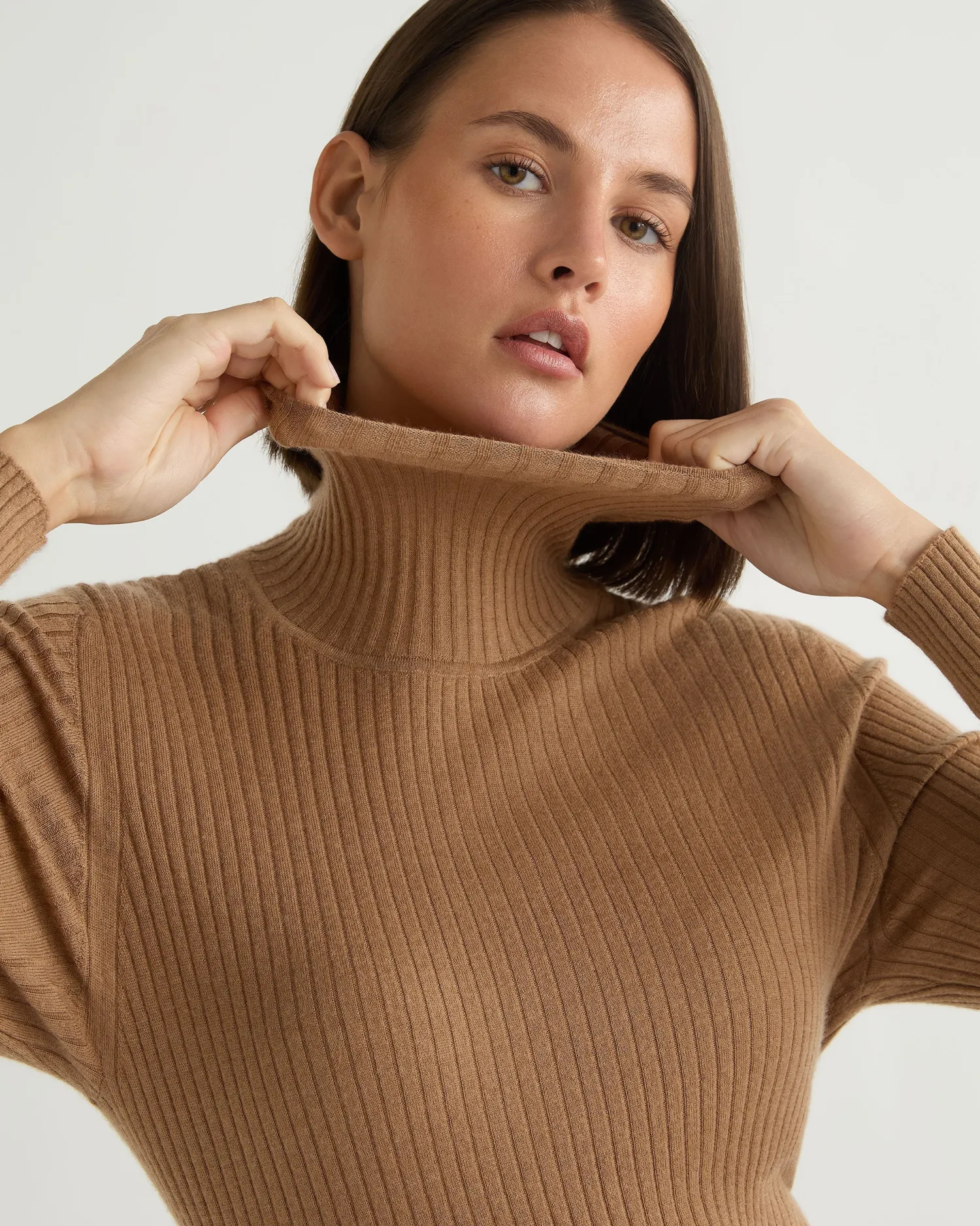 Women N.Peal Brown | Ribbed Cashmere*Women's Superfine Cashmere Ribbed Turtle Neck Sweater