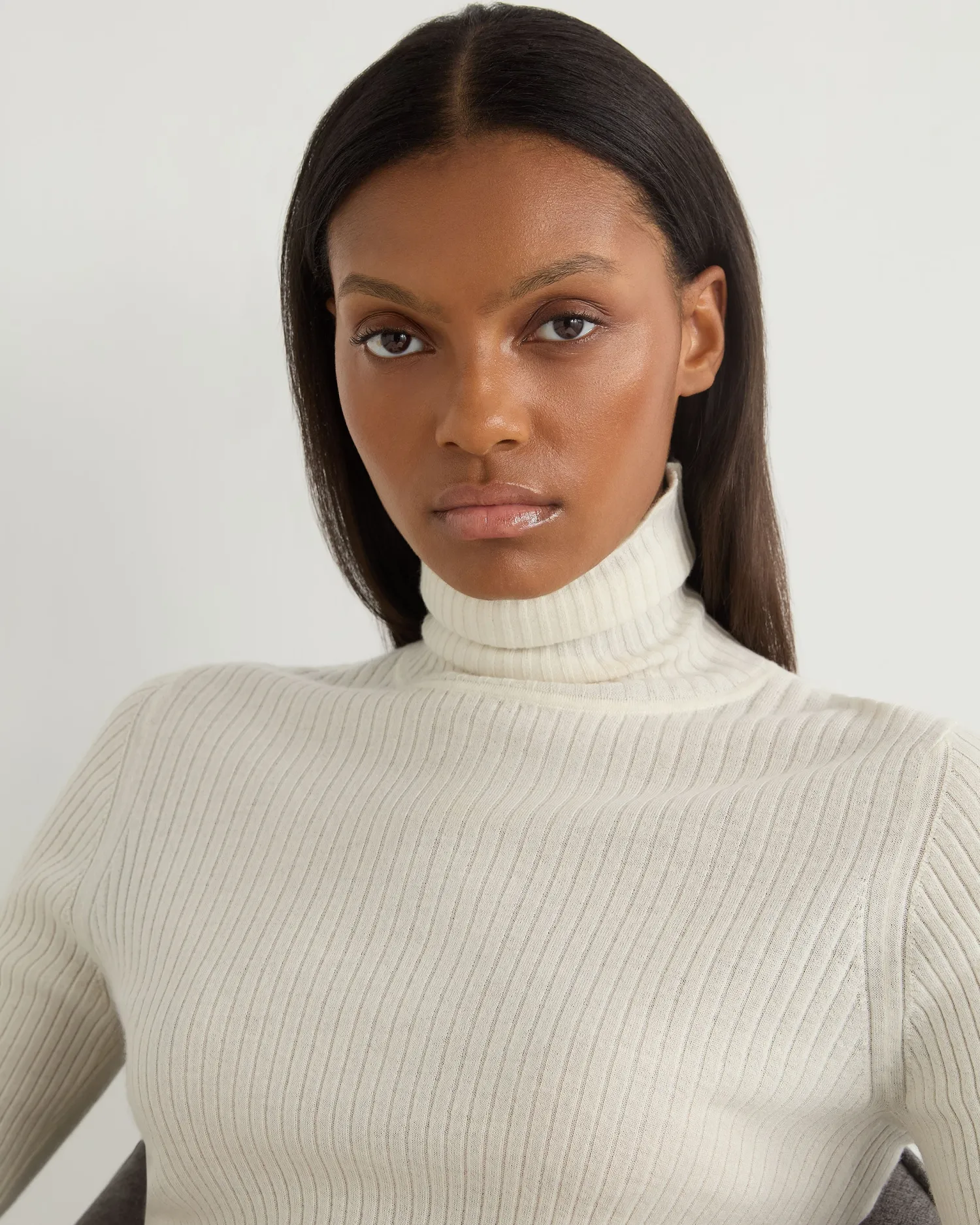 Women N.Peal White | Natural*Women's Superfine Cashmere Ribbed Turtle Neck Sweater