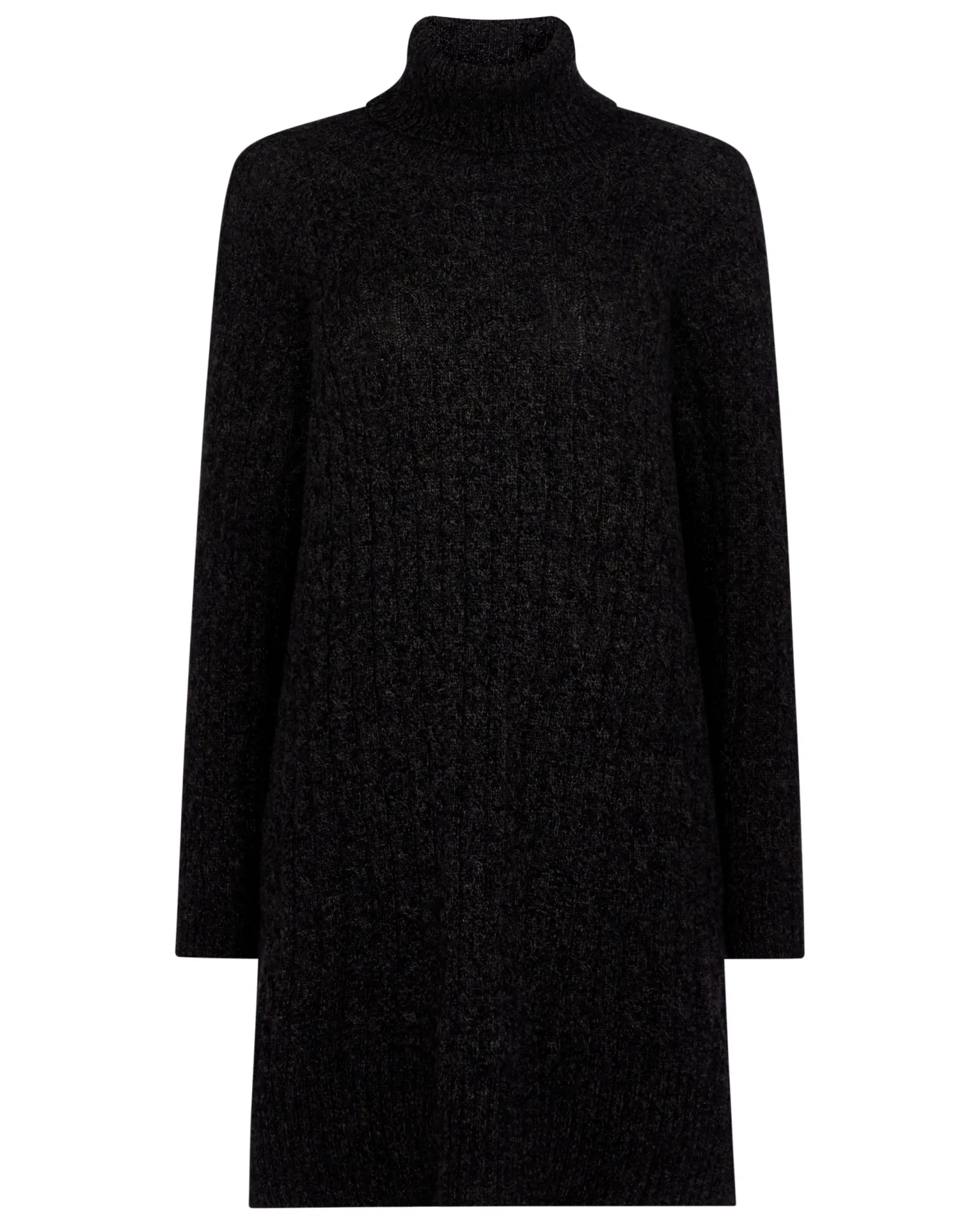 Women N.Peal Dark Grey | Textured Knits*Women's Turtle Neck Cable Cashmere Tunic
