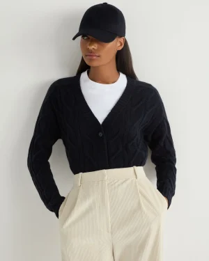 Women N.Peal Navy | Blue*Women's V Neck Cable Cashmere Cardigan